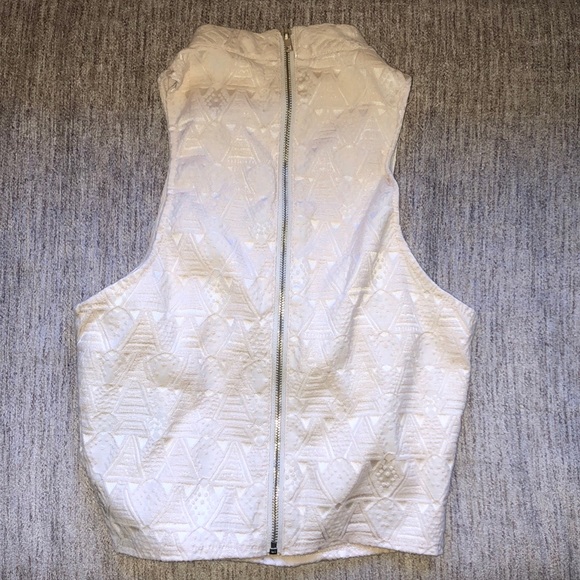 Cream High Neck Top with Full Zipper Back - Picture 2 of 2